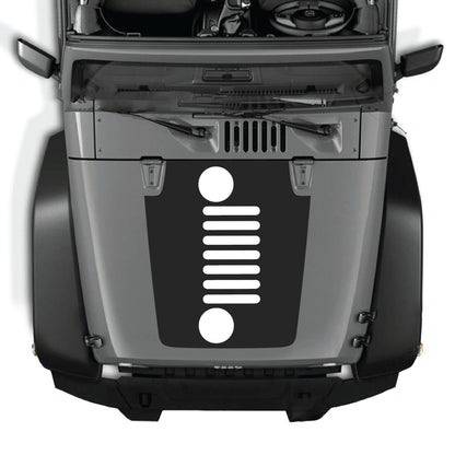 Vertical grill hood decal sticker for Jeep Wrangler JK JKU 2007-2018, made of premium vinyl with bold graphic design.