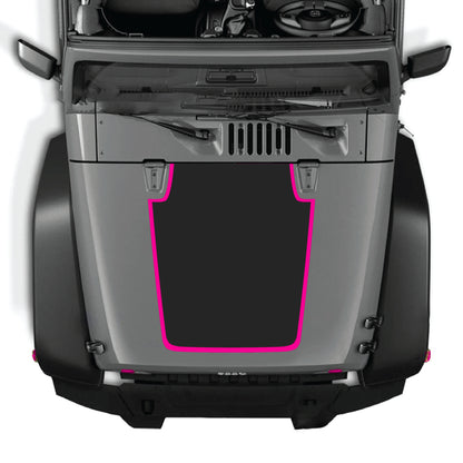 Solid black hood decal with border graphic kit for Jeep Wrangler JK JKU 2007-2018, made of premium vinyl.