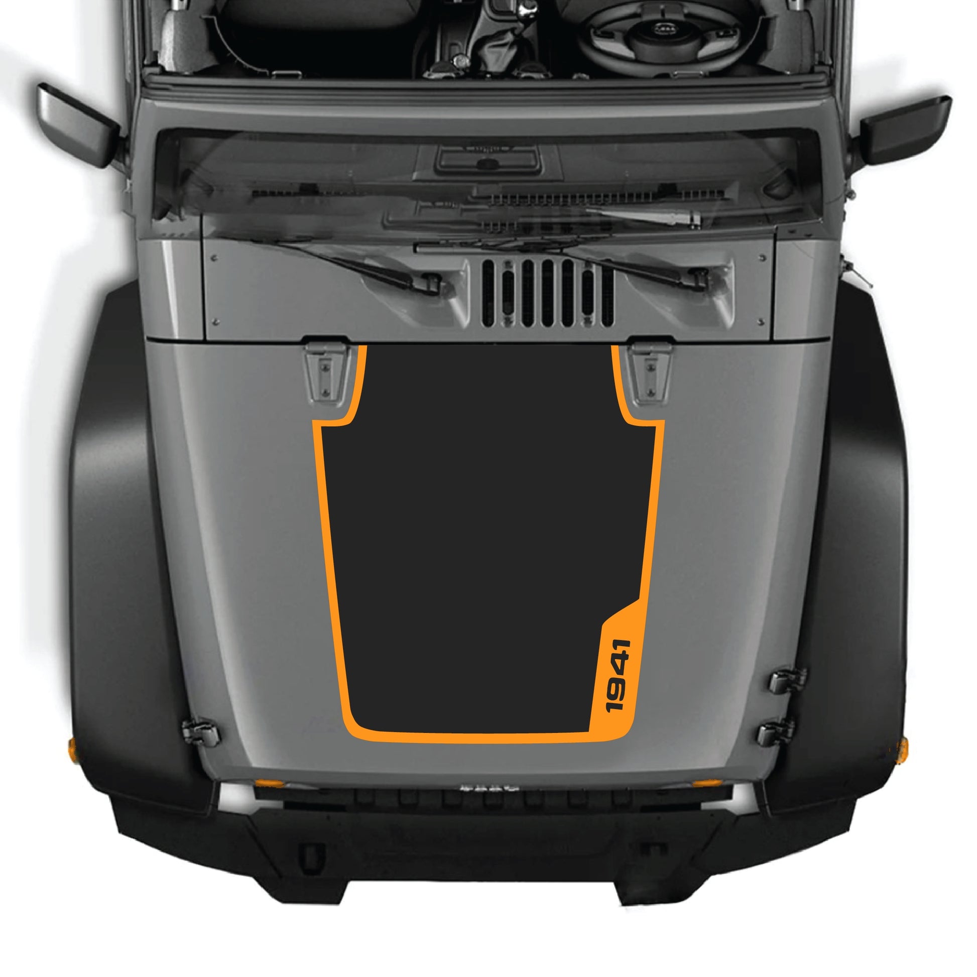 Right side hood decal with 1941 border graphic kit for Jeep Wrangler JK JKU 2007-2018, made of premium vinyl by CarCode.