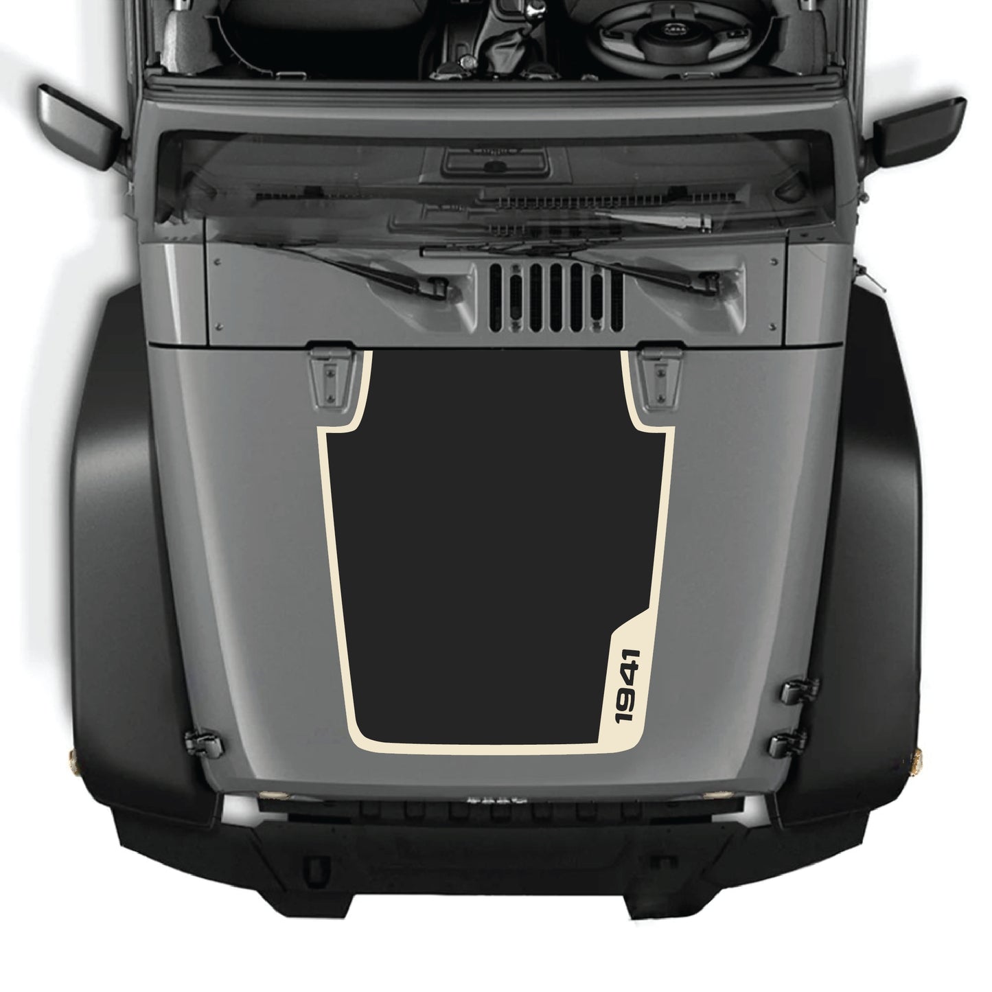 Right side hood decal with 1941 border graphic for Jeep Wrangler JK JKU 2007-2018, made of premium vinyl by CarCode.