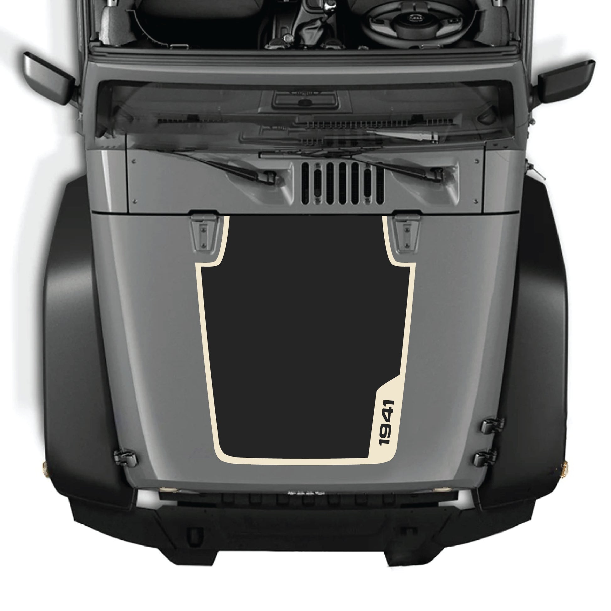 Right side hood decal with 1941 border graphic for Jeep Wrangler JK JKU 2007-2018, made of premium vinyl by CarCode.