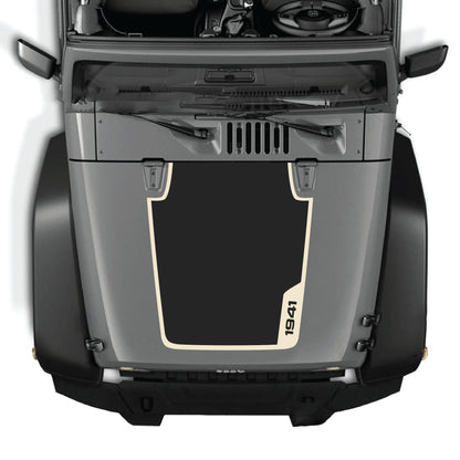Right side hood decal with 1941 border graphic for Jeep Wrangler JK JKU 2007-2018, made of premium vinyl by CarCode.