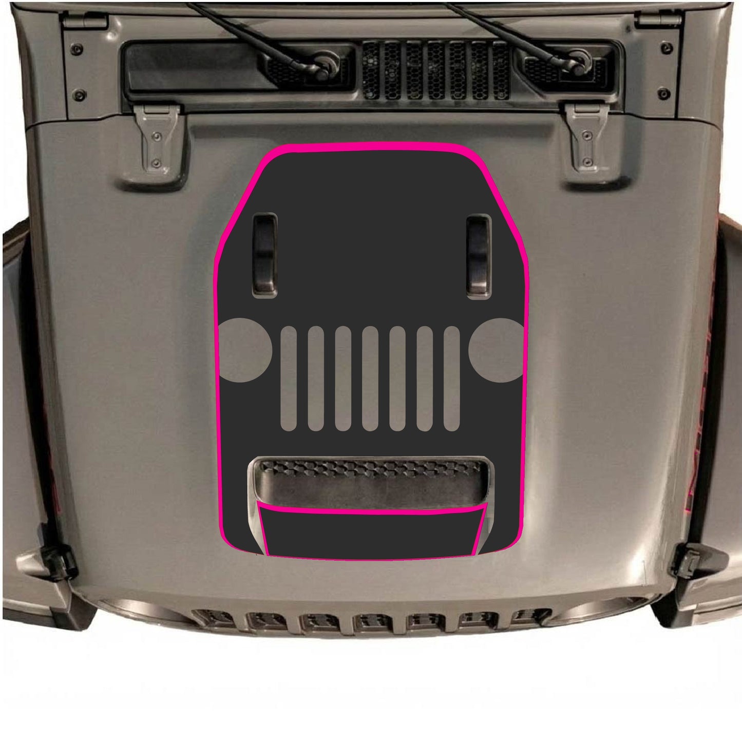 Hood Panel Decal/Sticker - Full Center Grill with Border Graphic Decal Graphic Kit - For Jeep JL JLU 392 2018 - Premium Vinyl