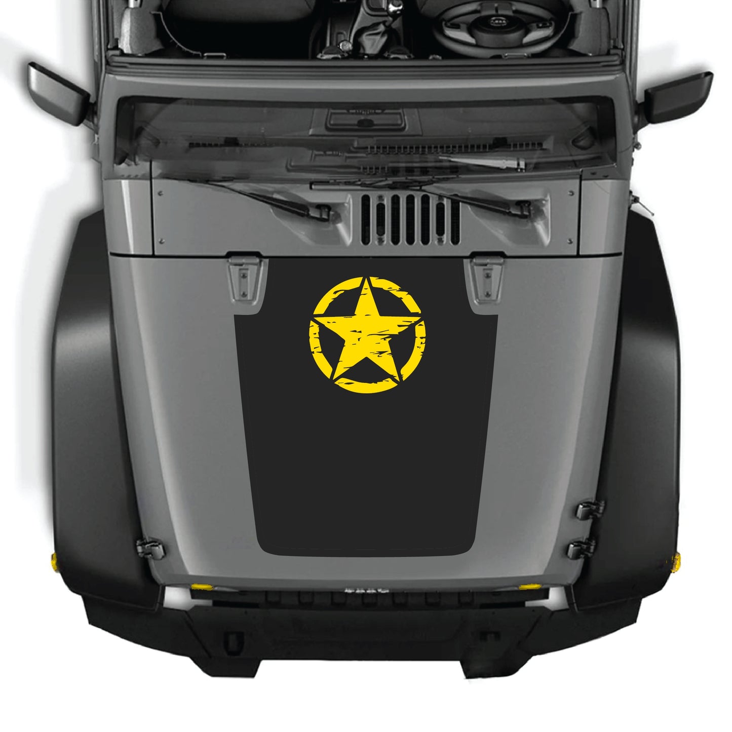 Jeep Wrangler JK JKU hood decal with top star graphic from CarCode, made of durable premium vinyl.