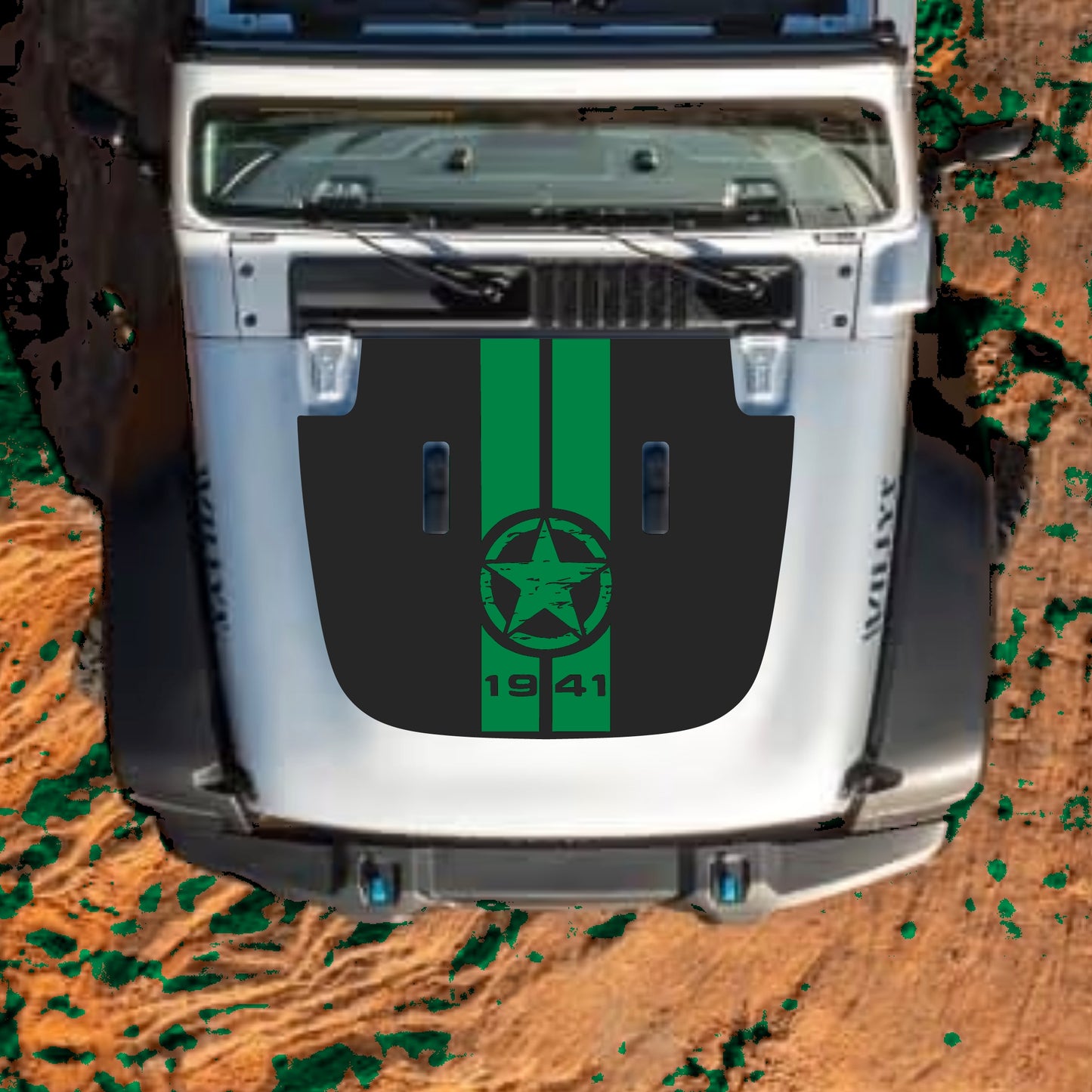 Hood Panel Decal/Sticker - 1941 Star and Stripes Graphic Decal Graphic Kit - For Jeep JL JLU Sahara 2018-2025 - Premium Vinyl