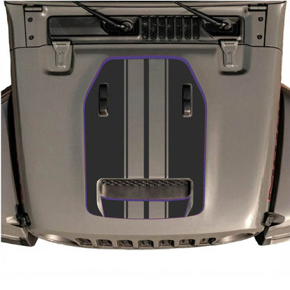 Hood Panel Decal/Sticker - Stripes with Border Graphic Decal Graphic Kit - For Jeep JL JLU 392 2018 - Premium Vinyl