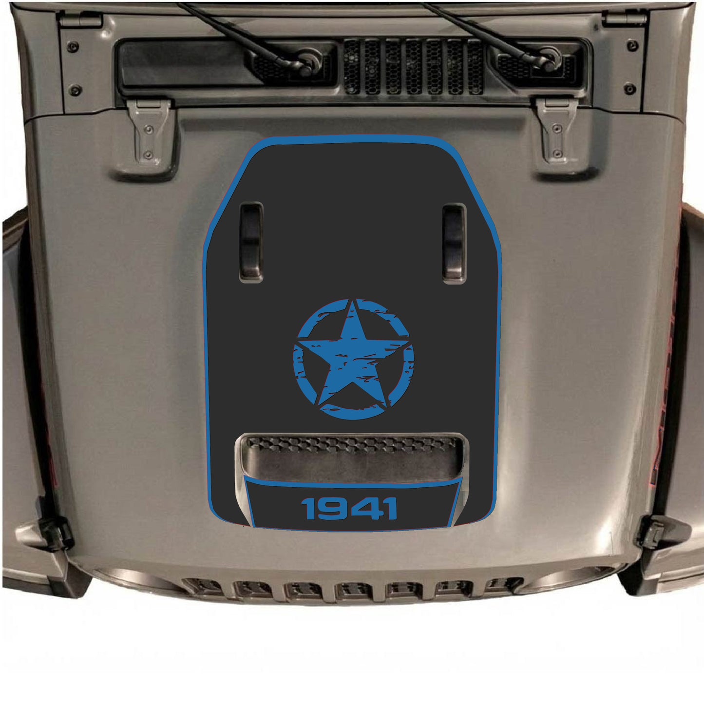 Hood Panel Decal/Sticker - 1941 Center Star with Border Graphic Decal Graphic Kit - For Jeep JL JLU 392 2018 - Premium Vinyl