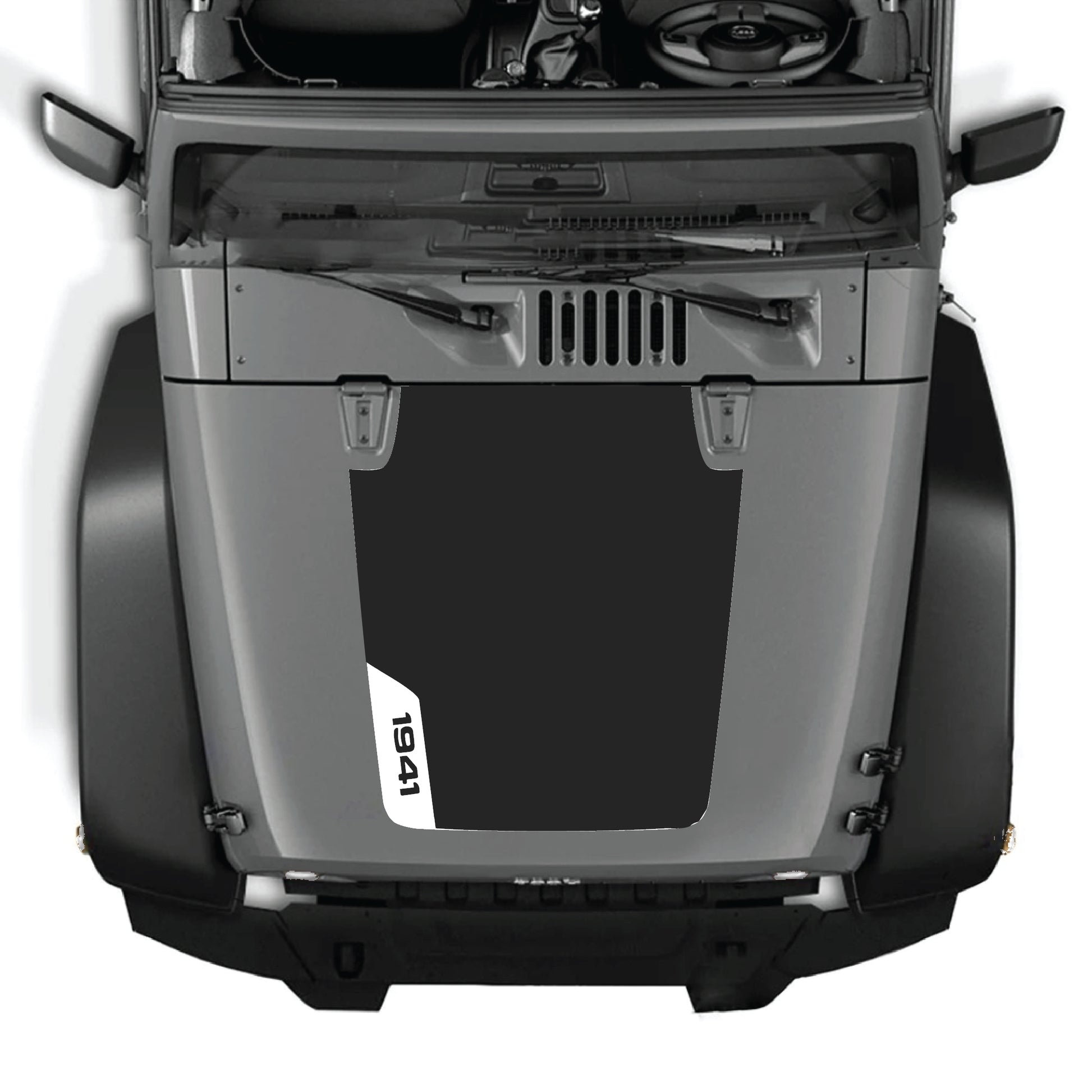 Left side hood decal graphic kit for Jeep Wrangler JK JKU 2007-2018, made of premium vinyl with 1941 design by CarCode.