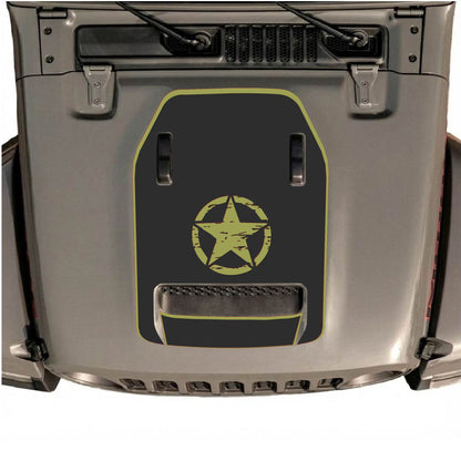 Hood Panel Decal/Sticker - Center Star with Border Graphic Decal Graphic Kit - For Jeep JL JLU 392 2018 - Premium Vinyl