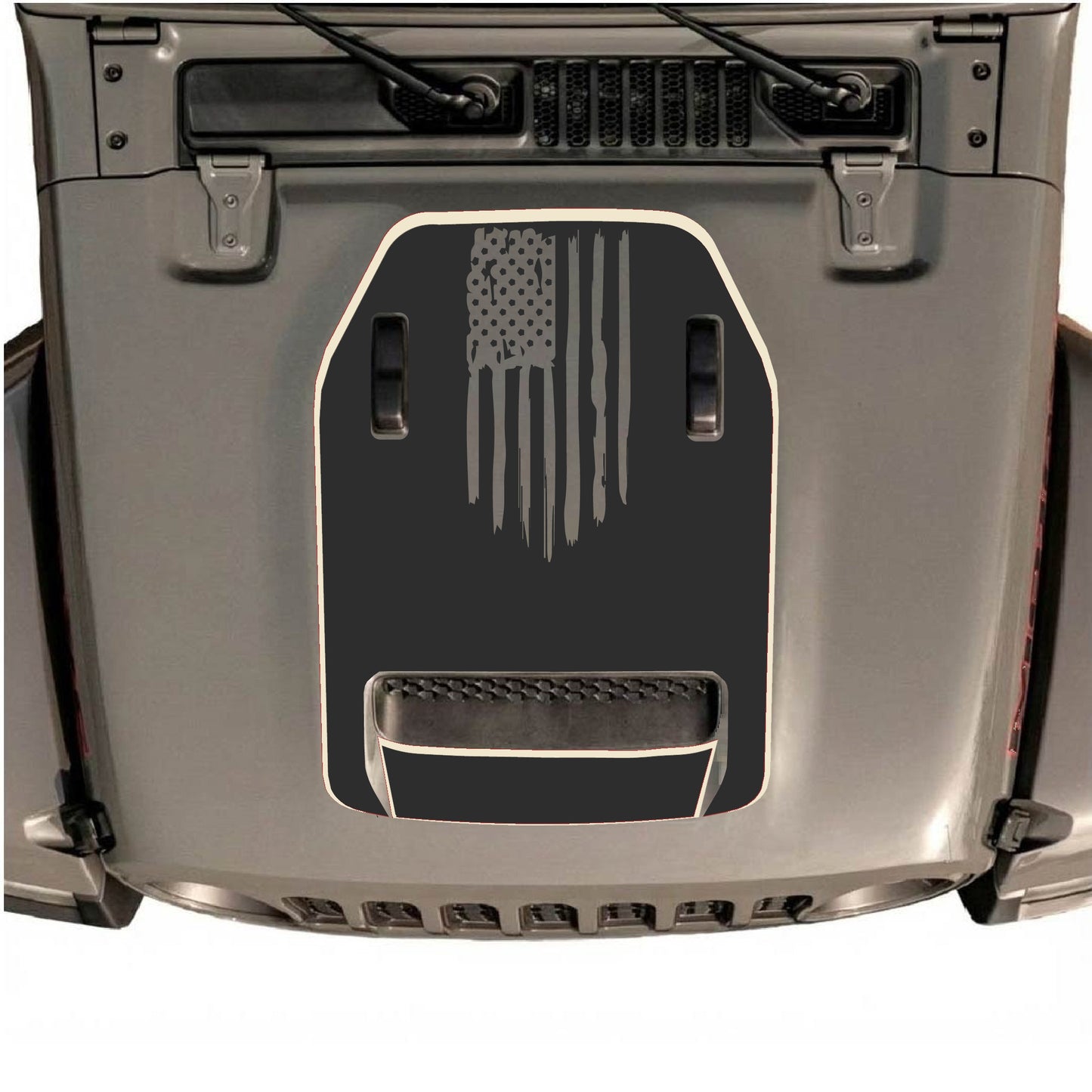 Hood Panel Decal/Sticker - America Flag with Border Graphic Decal Graphic Kit - For Jeep JL JLU 392 2018 - Premium Vinyl