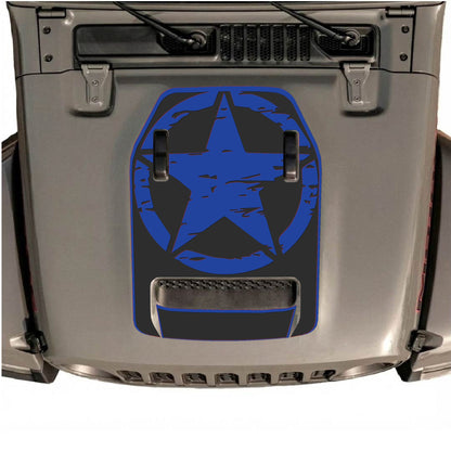 Hood Panel Decal/Sticker - Full Star with Border Graphic Decal Graphic Kit - For Jeep JL JLU 392 2018 - Premium Vinyl