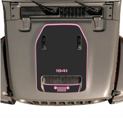 Hood Panel Decal/Sticker - 1941 Bottom Grill with Border Graphic Decal Graphic Kit - For Jeep JL JLU 392 2018 - Premium Vinyl