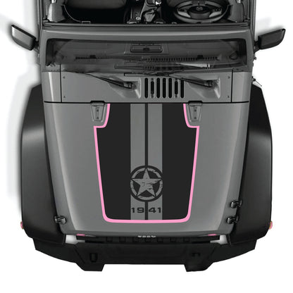 Calcomanía para capó Jeep Wrangler JK JKU con diseño de estrella y franjas de CarCode, hecha de vinilo premium para modelos 2007-2018.