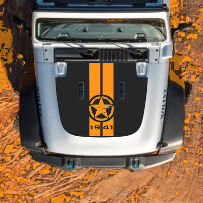 Hood Panel Decal/Sticker - 1941 Star and Stripes Graphic Decal Graphic Kit - For Jeep JL JLU Sahara 2018-2025 - Premium Vinyl