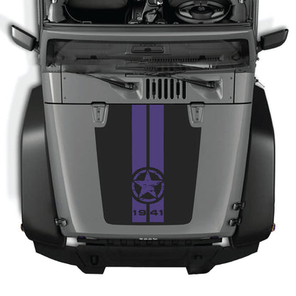 Jeep Wrangler JK hood decal featuring a 1941 star and stripes graphic, made with premium vinyl by CarCode.