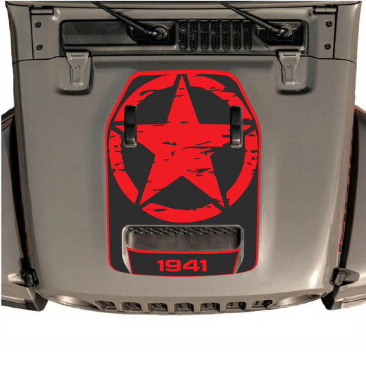 Hood Panel Decal/Sticker - 1941 Full Star with Border Graphic Decal Graphic Kit - For Jeep JL JLU 392 2018 - Premium Vinyl