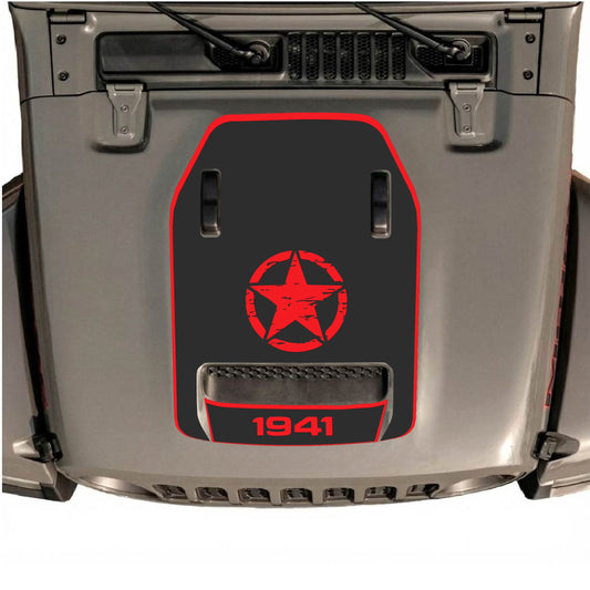 Hood Panel Decal/Sticker - 1941 Center Star with Border Graphic Decal Graphic Kit - For Jeep JL JLU 392 2018 - Premium Vinyl