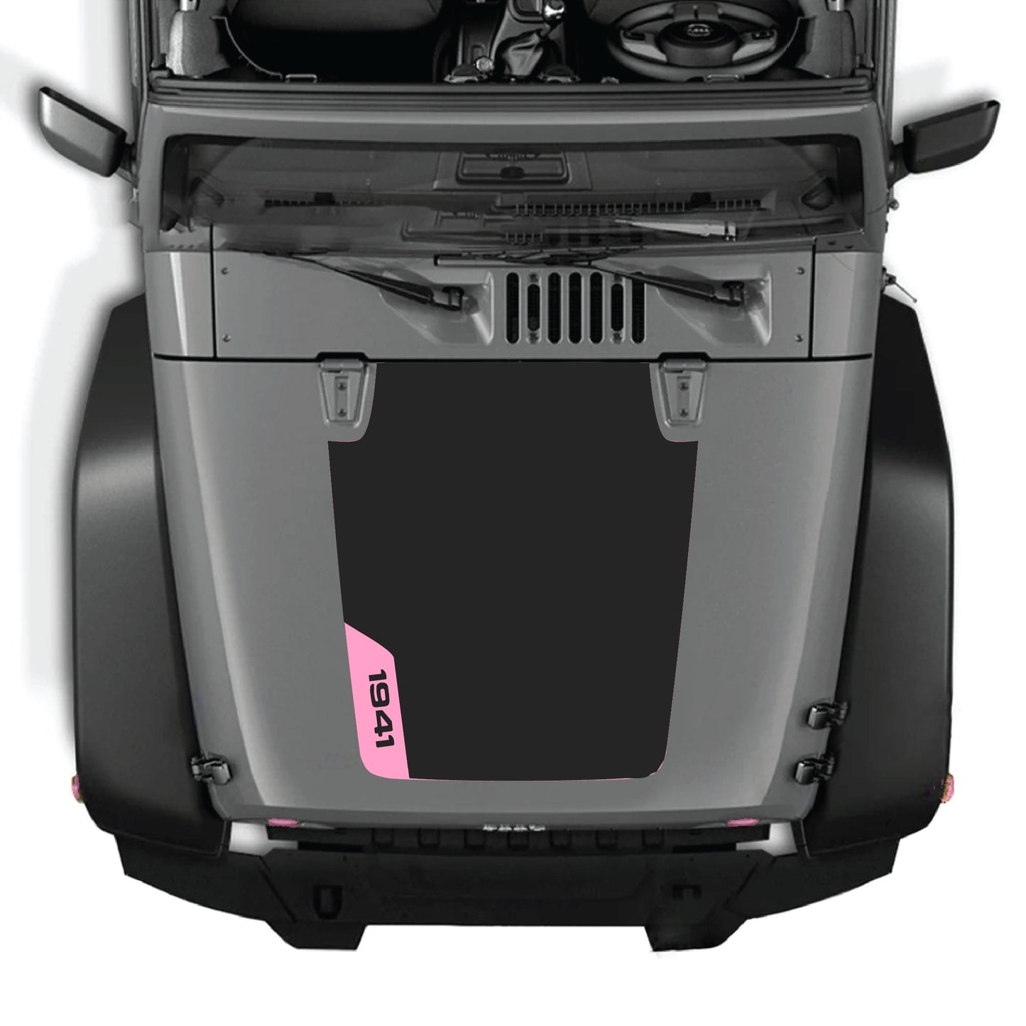 Left side hood decal graphic kit for Jeep Wrangler JK JKU 2007-2018, premium vinyl CarCode decal with 1941 design.