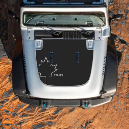 Hood Panel Decal/Sticker - Canada Leaf 1941 with Border Graphic Decal Graphic Kit - For Jeep JL JLU Sahara 2018-2025 - Premium Vinyl