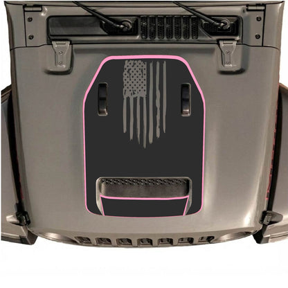 Hood Panel Decal/Sticker - America Flag with Border Graphic Decal Graphic Kit - For Jeep JL JLU 392 2018 - Premium Vinyl