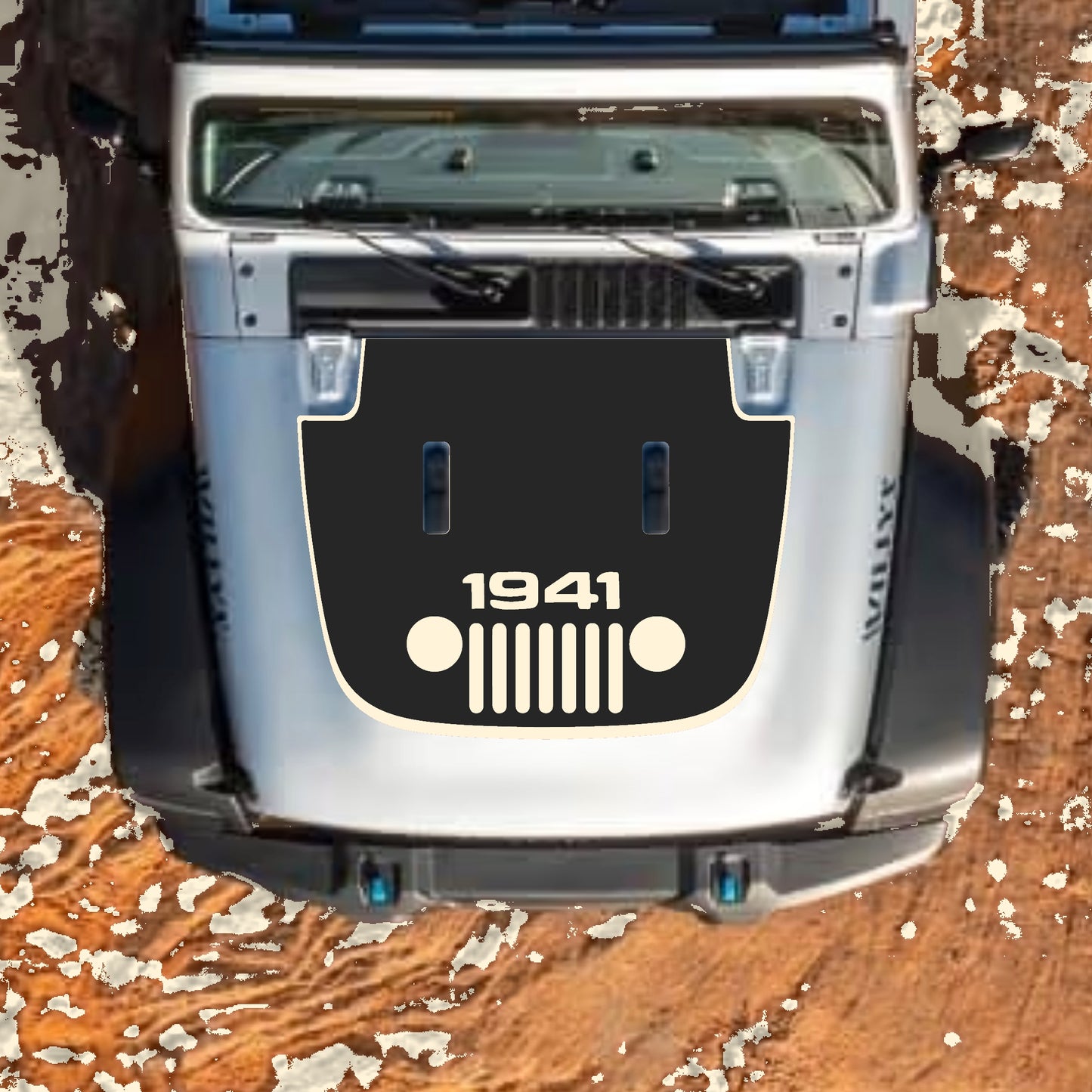 Hood Panel Decal/Sticker - Full 1941 Grill with Border Graphic Decal Graphic Kit - For Jeep JL JLU Sahara 2018-2025 - Premium Vinyl