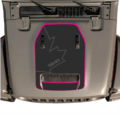 Hood Panel Decal/Sticker - 1941 Canada Full Leaf with Border Graphic Decal Graphic Kit - For Jeep JL JLU 392 2018 - Premium Vinyl