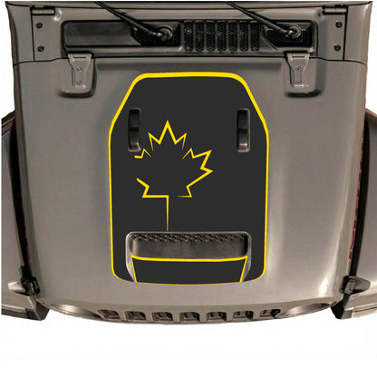 Hood Panel Decal/Sticker - Canada Leaf with Border Graphic Decal Graphic Kit - For Jeep JL JLU 392 2018 - Premium Vinyl