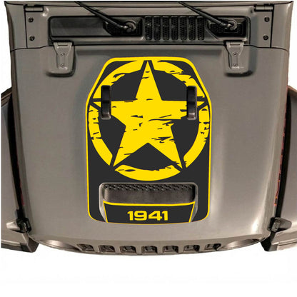 Hood Panel Decal/Sticker - 1941 Full Star with Border Graphic Decal Graphic Kit - For Jeep JL JLU 392 2018 - Premium Vinyl