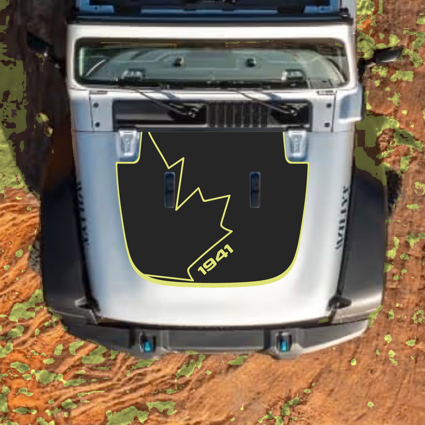 Hood Panel Decal/Sticker - Canada Full Leaf 1941 with Border Graphic Decal Graphic Kit - For Jeep JL JLU Sahara 2018-2025 - Premium Vinyl