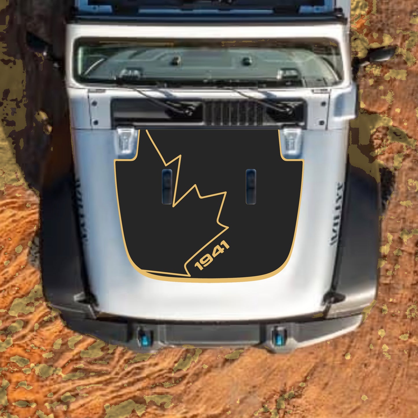 Hood Panel Decal/Sticker - Canada Full Leaf 1941 with Border Graphic Decal Graphic Kit - For Jeep JL JLU Sahara 2018-2025 - Premium Vinyl