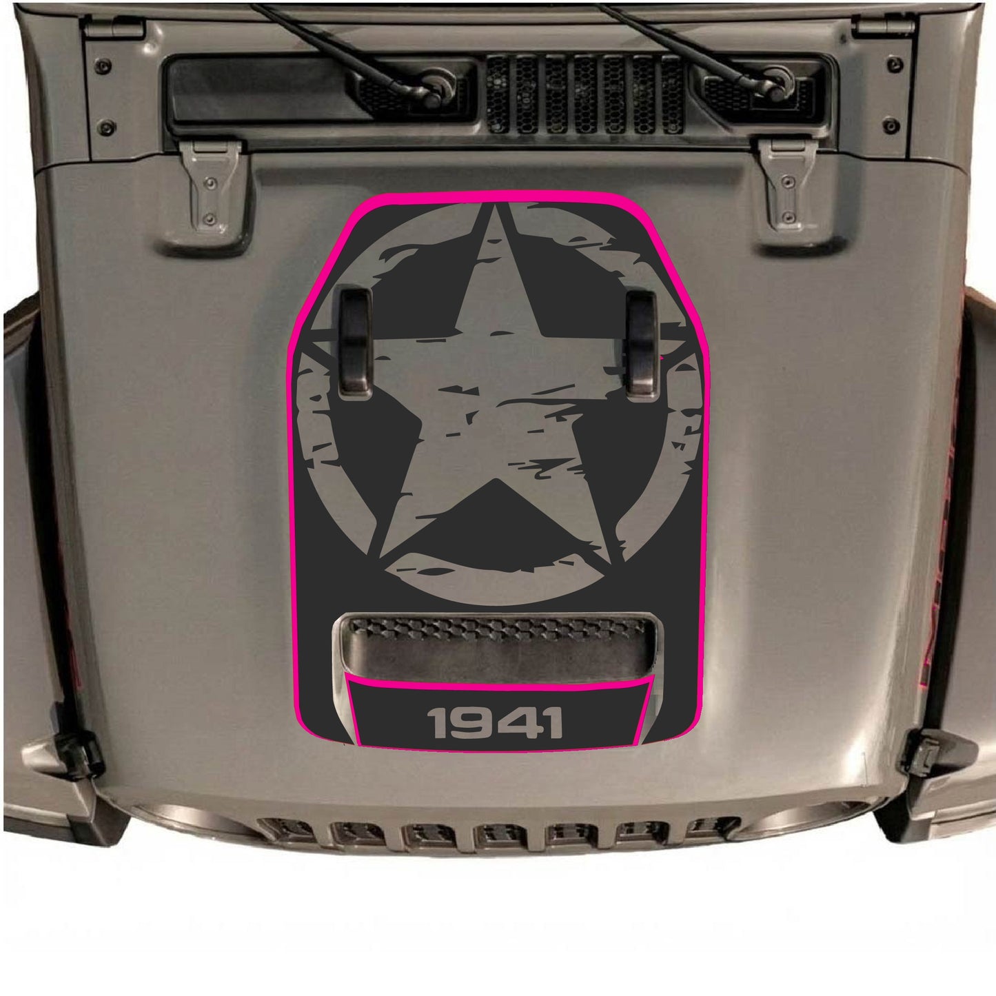 Hood Panel Decal/Sticker - 1941 Full Star with Border Graphic Decal Graphic Kit - For Jeep JL JLU 392 2018 - Premium Vinyl