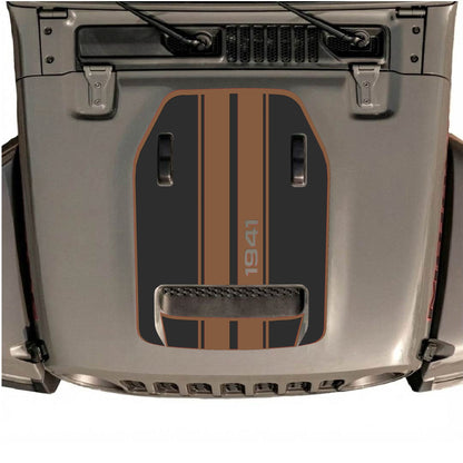 Hood Panel Decal/Sticker - 1941 Stripes with Border Graphic Decal Graphic Kit - For Jeep JL JLU 392 2018 - Premium Vinyl