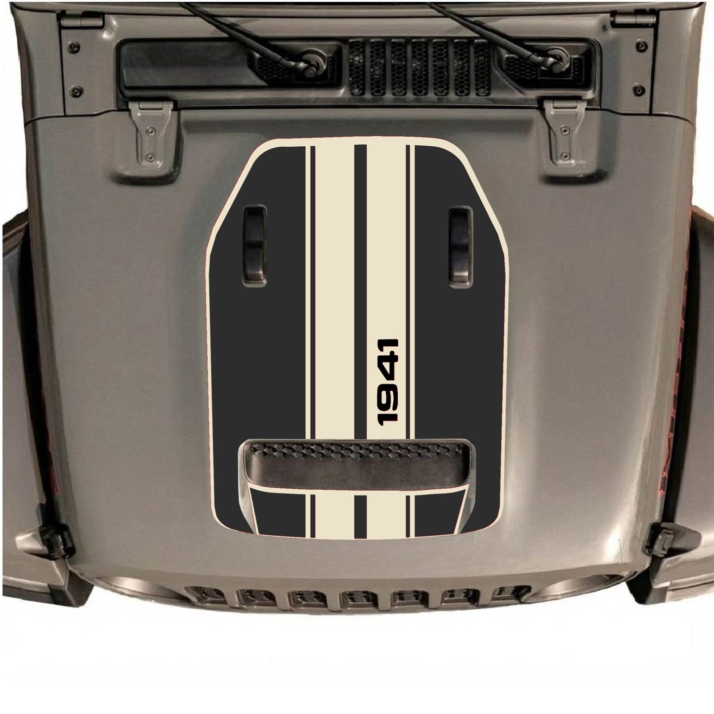 Hood Panel Decal/Sticker - 1941 Stripes with Border Graphic Decal Graphic Kit - For Jeep JL JLU 392 2018 - Premium Vinyl