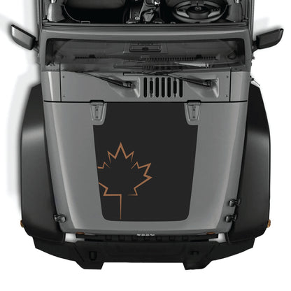 Canada leaf hood decal graphic kit for Jeep Wrangler JK JKU 2007-2018, made of premium vinyl by CarCode.