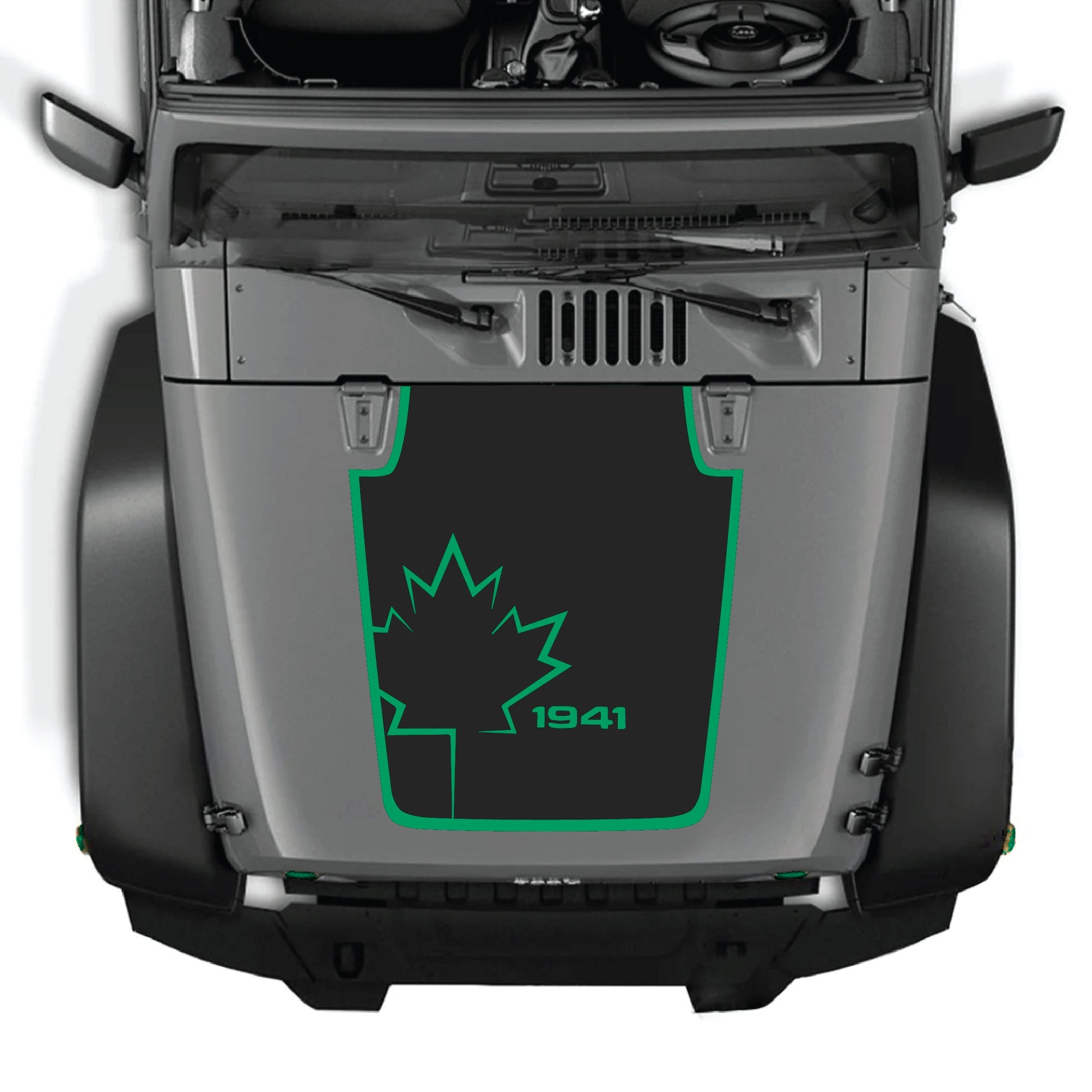 Canada leaf hood decal with border design for Jeep Wrangler JK JKU 2007-2018, made of premium vinyl by CarCode.