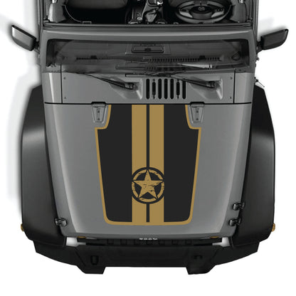 CarCode Jeep Wrangler JK hood decal with star and stripes border, premium vinyl graphic sticker for 2007-2018 models.