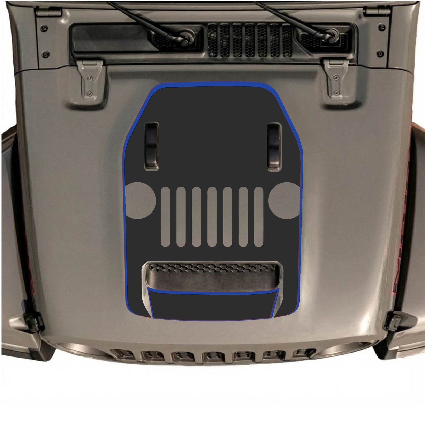 Hood Panel Decal/Sticker - Full Center Grill with Border Graphic Decal Graphic Kit - For Jeep JL JLU 392 2018 - Premium Vinyl