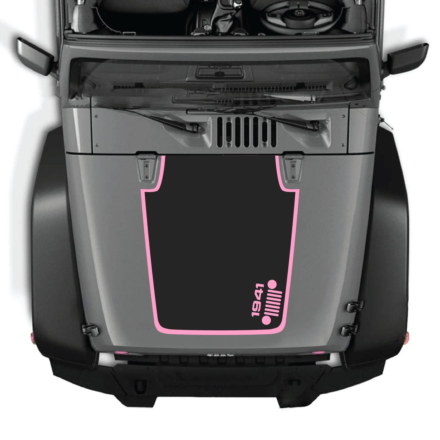 Right side hood decal with 1941 Jeep grill border graphic for Jeep Wrangler JK JKU 2007-2018, made of premium vinyl by CarCode.