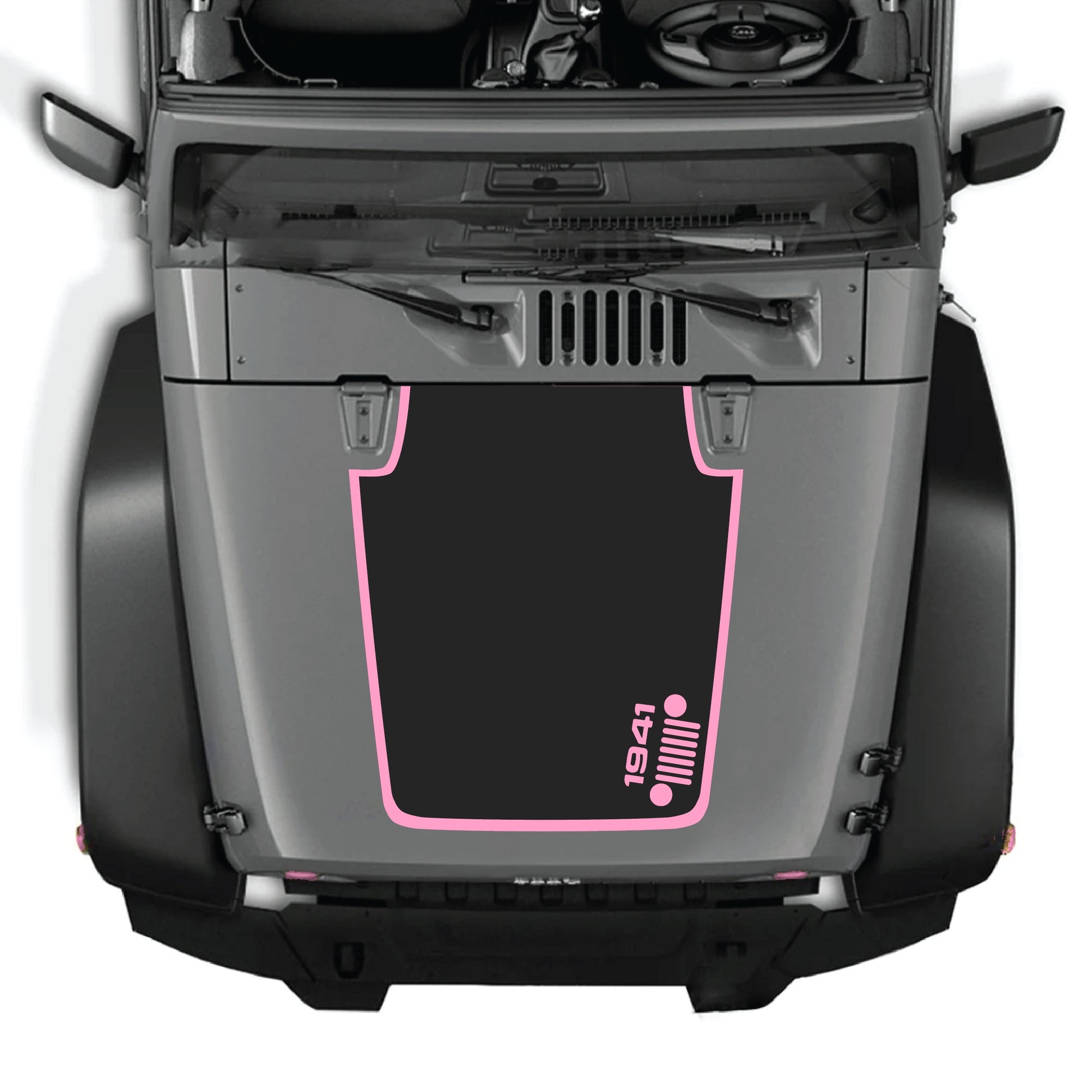 Right side hood decal with 1941 Jeep grill border graphic for Jeep Wrangler JK JKU 2007-2018, made of premium vinyl by CarCode.