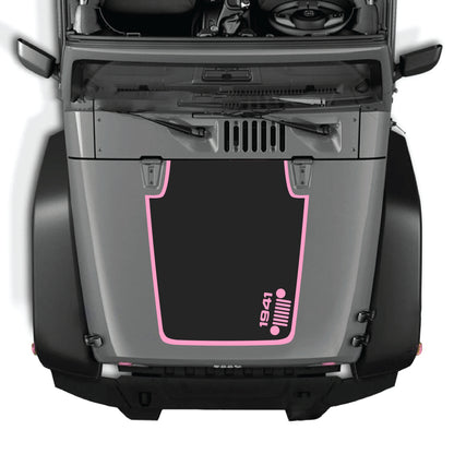 Right side hood decal with 1941 Jeep grill border graphic for Jeep Wrangler JK JKU 2007-2018, made of premium vinyl by CarCode.