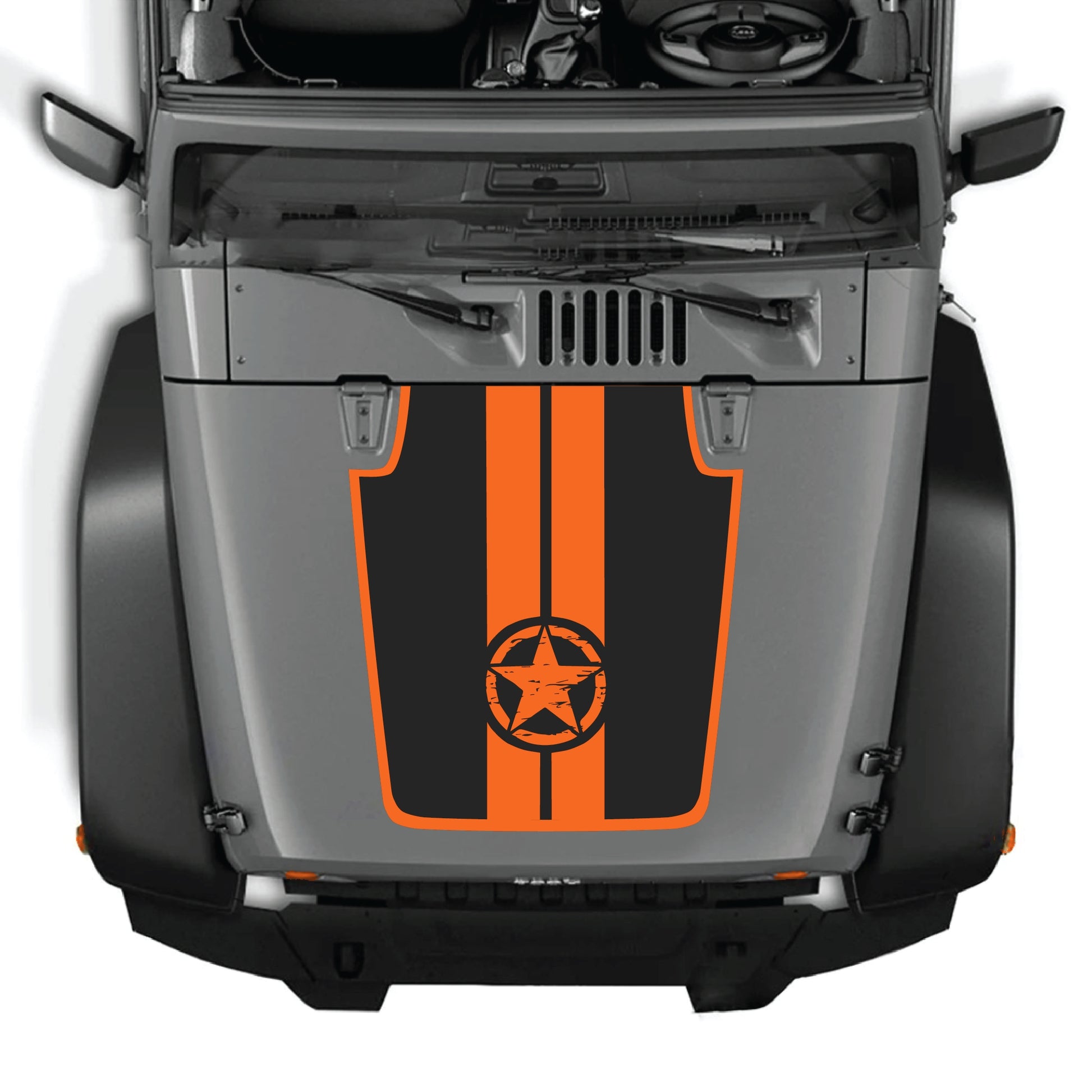 Jeep Wrangler JK hood decal featuring star and stripes design with border, made of premium vinyl by CarCode.