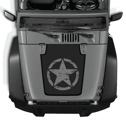 alt
Kit gráfico completo de calcomanía estrella para capó de Jeep Wrangler JK y JKU, hecho de vinilo premium por CarCode, mostrado sobre el capó del vehículo.