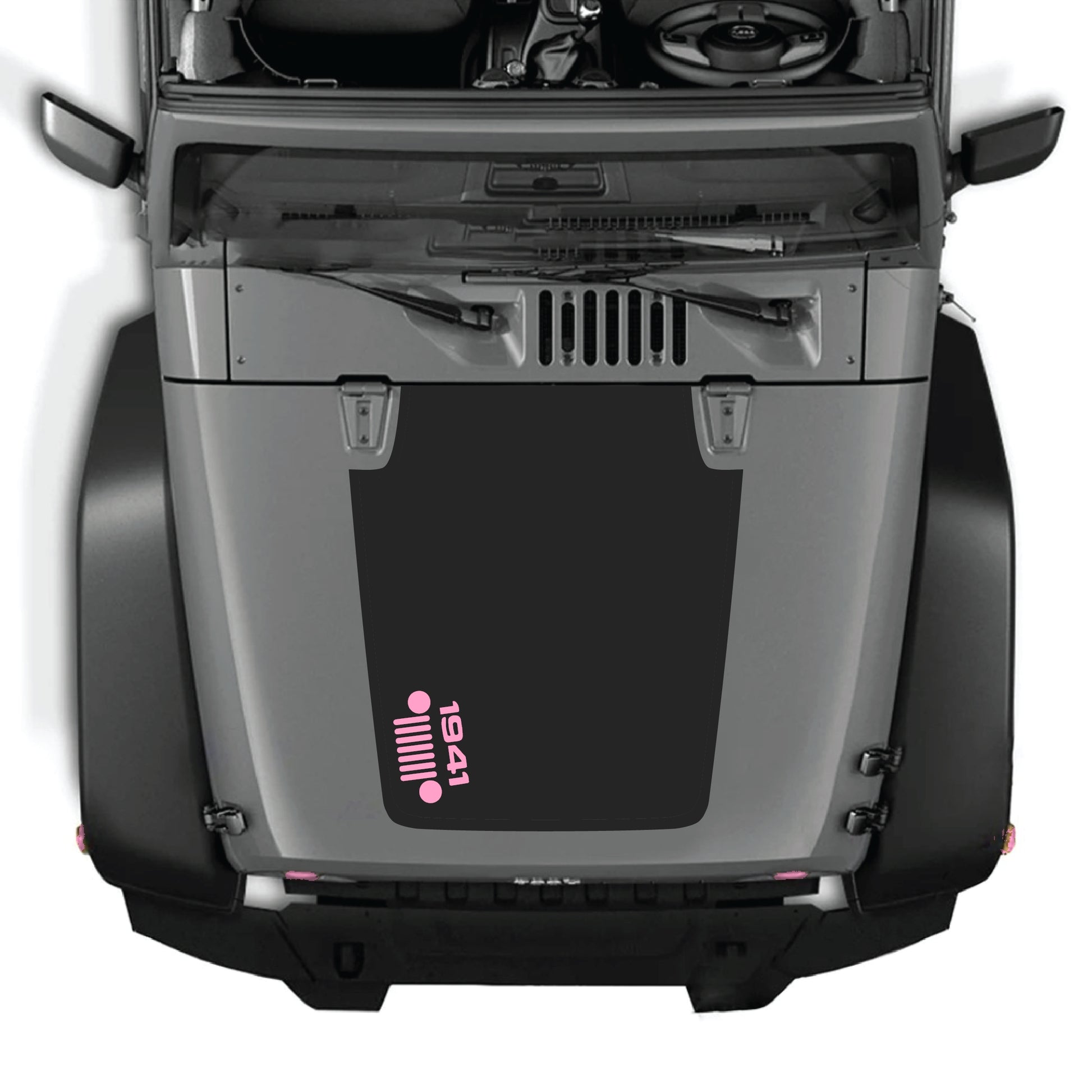 Left side hood decal with 1941 grill design for Jeep Wrangler JK JKU 2007-2018, premium vinyl CarCode graphic kit.