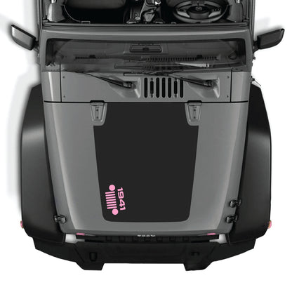 Left side hood decal with 1941 grill design for Jeep Wrangler JK JKU 2007-2018, premium vinyl CarCode graphic kit.