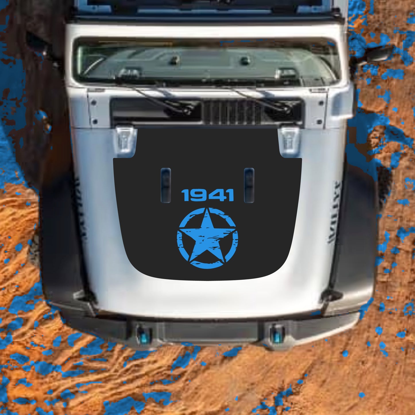 Hood Panel Decal/Sticker - Full Star 1941 Graphic Decal Graphic Kit - For Jeep JL JLU Sahara 2018-2025 - Premium Vinyl