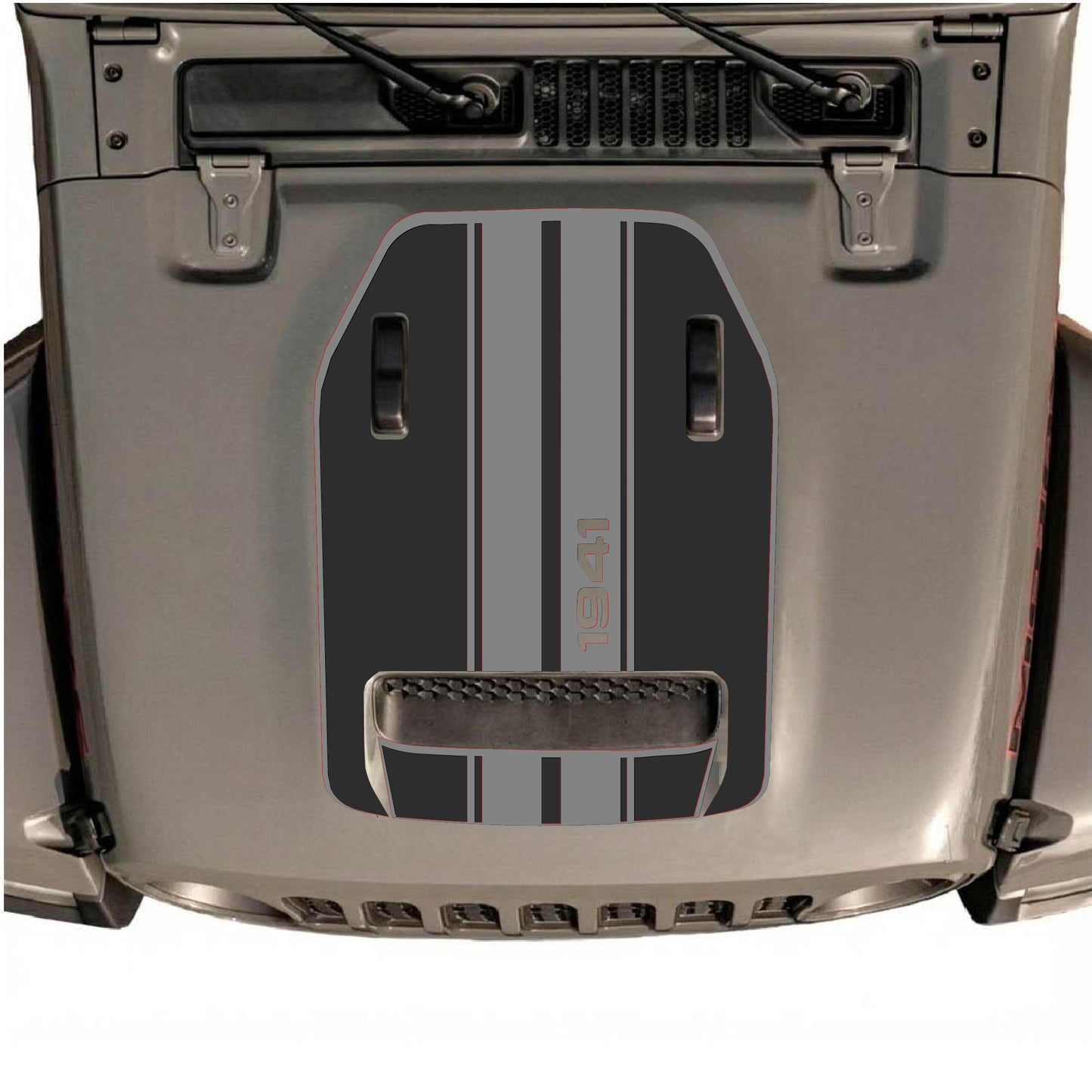 Hood Panel Decal/Sticker - 1941 Stripes with Border Graphic Decal Graphic Kit - For Jeep JL JLU 392 2018 - Premium Vinyl