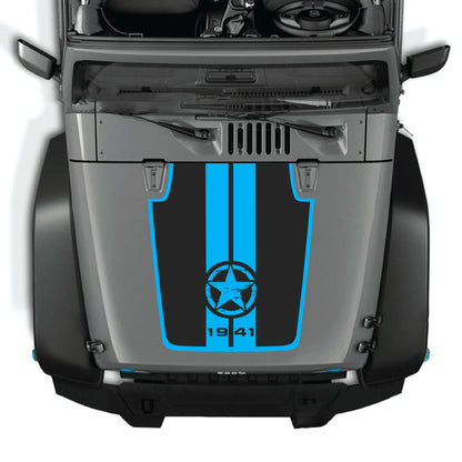 Jeep Wrangler JK hood decal featuring 1941 star and stripes border graphic in premium vinyl by CarCode