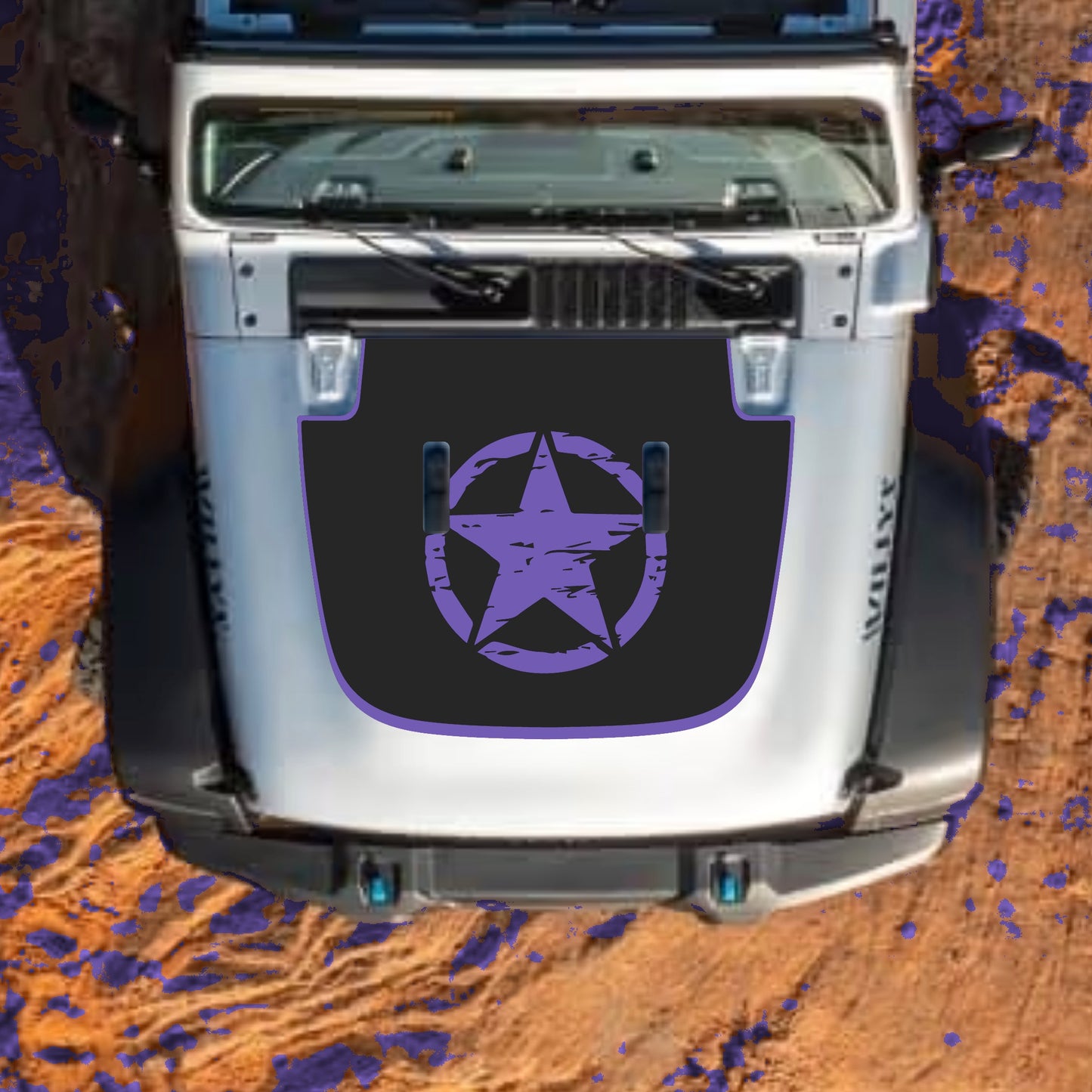 Hood Panel Decal/Sticker - Center Star with Border Graphic Decal Graphic Kit - For Jeep JL JLU Sahara 2018-2025 - Premium Vinyl