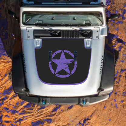 Hood Panel Decal/Sticker - Center Star with Border Graphic Decal Graphic Kit - For Jeep JL JLU Sahara 2018-2025 - Premium Vinyl