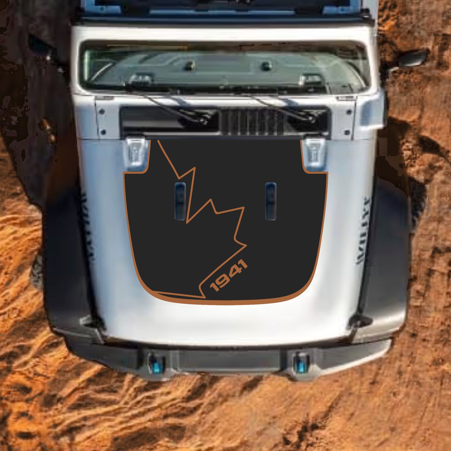 Hood Panel Decal/Sticker - Canada Full Leaf 1941 with Border Graphic Decal Graphic Kit - For Jeep JL JLU Sahara 2018-2025 - Premium Vinyl